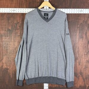 Under Armour Golf Performance Sweater V-Neck‎ Wool 1294693 Gray Mens 2XL XXL UA